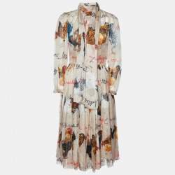 Pre Owned Dolce & Gabbana Beige Hen Print Silk Midi Dress S
