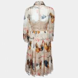 Pre Owned Dolce & Gabbana Beige Hen Print Silk Midi Dress S