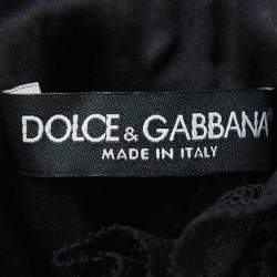 Pre Owned Dolce & Gabbana Burgundy Lace Trim Lurex and Velvet Shift Dress S