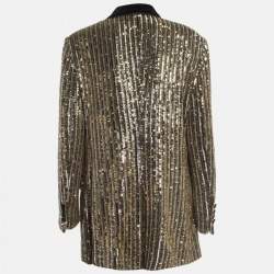 Pre Owned Dolce & Gabbana Gold Sequin Toggle Up Blazer M