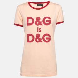 Pre Owned Dolce & Gabbana Pink D&G Print Cotton T-Shirt S