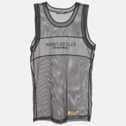 Pre Owned Dolce & Gabbana Black Silk Trim Mesh Sheer Tank Top S