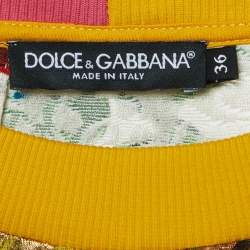 Pre Owned Dolce & Gabbana Multicolor Logo Brocade Patchwork Jumper XS