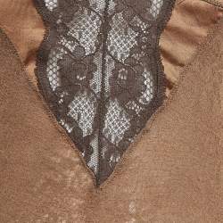 Pre Owned توب دولتشي أند غابانا دانتيل بني ياقة حرف V مقاس صغير