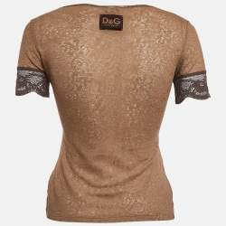 Pre Owned توب دولتشي أند غابانا دانتيل بني ياقة حرف V مقاس صغير