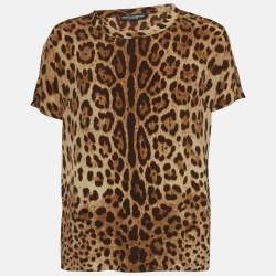 Pre Owned Dolce & Gabbana Brown Leopard Print Silk T-Shirt M