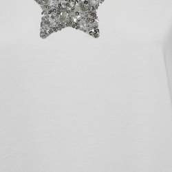 Pre Owned Dolce & Gabbana White Star Embroidered Cotton Knit Tshirt S