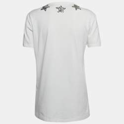 Pre Owned Dolce & Gabbana White Star Embroidered Cotton Knit Tshirt S