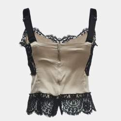Pre Owned Dolce & Gabbana Beige Silk Blend Lace Trim Camisole Top S