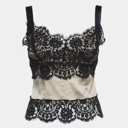 Pre Owned Dolce & Gabbana Beige Silk Blend Lace Trim Camisole Top S