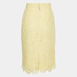 Pre Owned Dolce & Gabbana Yellow Floral Lace Knee Length Skirt M