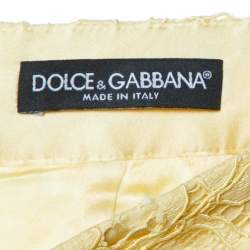 Pre Owned Dolce & Gabbana Yellow Floral Lace Knee Length Skirt M