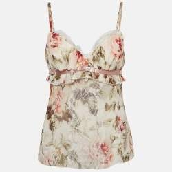 Pre Owned Dolce & Gabbana Multicolor Floral Print Lace Trim Silk Camisole Top M