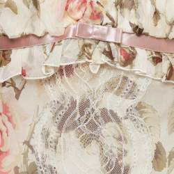 Pre Owned Dolce & Gabbana Multicolor Floral Print Lace Trim Silk Camisole Top M