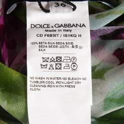 Pre Owned Dolce & Gabbana Green/Purple Floral Print Silk Ruffled Midi Dress XS
