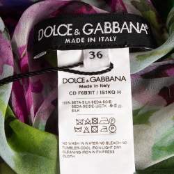 Pre Owned Dolce & Gabbana Green/Purple Floral Print Silk Ruffled Midi Dress XS