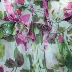 Pre Owned Dolce & Gabbana Green/Purple Floral Print Silk Ruffled Midi Dress XS
