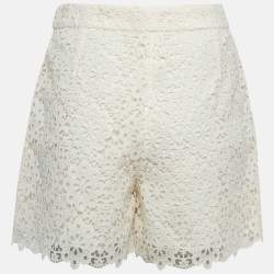 Pre Owned Dolce & Gabbana White Floral Cotton Lace Shorts S