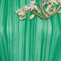 Pre Owned Dolce & Gabbana Green Embellished Silk Blend Short Dress L