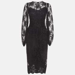 Pre Owned Dolce & Gabbana Black Floral Patterned Lace Midi Dress S
