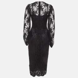 Pre Owned Dolce & Gabbana Black Floral Patterned Lace Midi Dress S