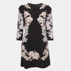 Pre Owned Dolce & Gabbana Black Floral Embroidered Crepe Mini Dress L