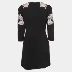 Pre Owned Dolce & Gabbana Black Floral Embroidered Crepe Mini Dress L