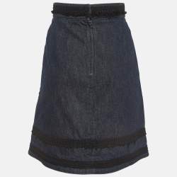 Pre Owned Dolce & Gabbana Blue Lace Embroidered Denim Skirt S