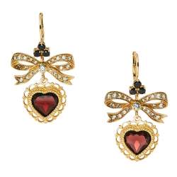Pre Owned Dolce & Gabbana Bow Heart Multicolor Sapphire Garnet 18k Yellow Gold Leverback Earrings 