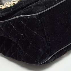 Pre Owned Dolce & Gabbana Black Quilted Velvet and Leather Lucia Embellished Shoulder Bag