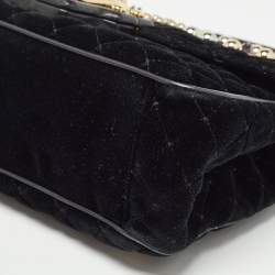 Pre Owned Dolce & Gabbana Black Quilted Velvet and Leather Lucia Embellished Shoulder Bag