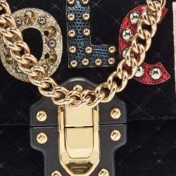 Pre Owned Dolce & Gabbana Black Quilted Velvet and Leather Lucia Embellished Shoulder Bag