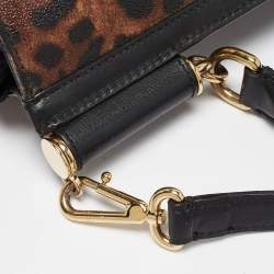 Pre Owned Dolce & Gabbana Black/Brown Leopard Print Coated Canvas Large Miss Sicily Top Handle Bag