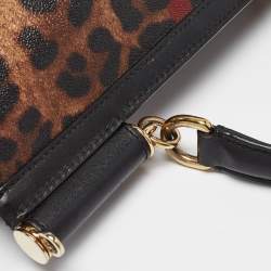 Pre Owned Dolce & Gabbana Black/Brown Leopard Print Coated Canvas Large Miss Sicily Top Handle Bag