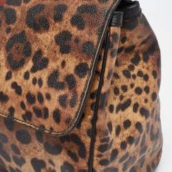 Pre Owned Dolce & Gabbana Black/Brown Leopard Print Coated Canvas Large Miss Sicily Top Handle Bag
