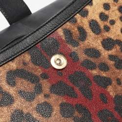 Pre Owned Dolce & Gabbana Black/Brown Leopard Print Coated Canvas Large Miss Sicily Top Handle Bag