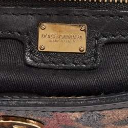 Pre Owned Dolce & Gabbana Black/Brown Leopard Print Coated Canvas Large Miss Sicily Top Handle Bag