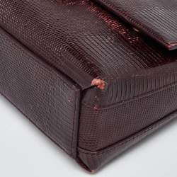 Pre Owned Dolce & Gabbana Burgundy Lizard Embossed Leather DG Millennials Shoulder Bag