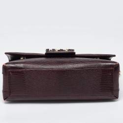 Pre Owned Dolce & Gabbana Burgundy Lizard Embossed Leather DG Millennials Shoulder Bag
