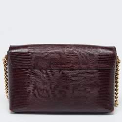 Pre Owned Dolce & Gabbana Burgundy Lizard Embossed Leather DG Millennials Shoulder Bag