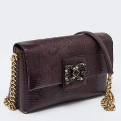 Pre Owned Dolce & Gabbana Burgundy Lizard Embossed Leather DG Millennials Shoulder Bag