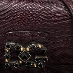 Pre Owned Dolce & Gabbana Burgundy Lizard Embossed Leather DG Millennials Shoulder Bag