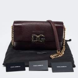 Pre Owned Dolce & Gabbana Burgundy Lizard Embossed Leather DG Millennials Shoulder Bag