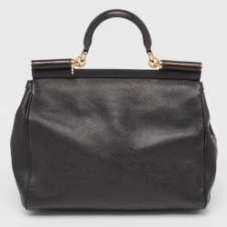 Pre Owned Dolce & Gabbana Black Leather Large Miss Sicily Top Handle Bag