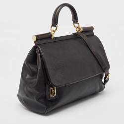 Pre Owned Dolce & Gabbana Black Leather Large Miss Sicily Top Handle Bag
