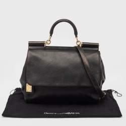 Pre Owned Dolce & Gabbana Black Leather Large Miss Sicily Top Handle Bag