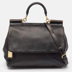 Pre Owned Dolce & Gabbana Black Leather Large Miss Sicily Top Handle Bag