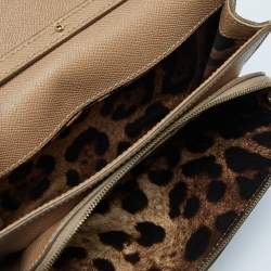 Pre Owned Dolce & Gabbana Beige Leather Flap Crossbody Bag