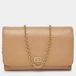 Pre Owned Dolce & Gabbana Beige Leather Flap Crossbody Bag