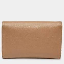 Pre Owned Dolce & Gabbana Beige Leather Flap Crossbody Bag